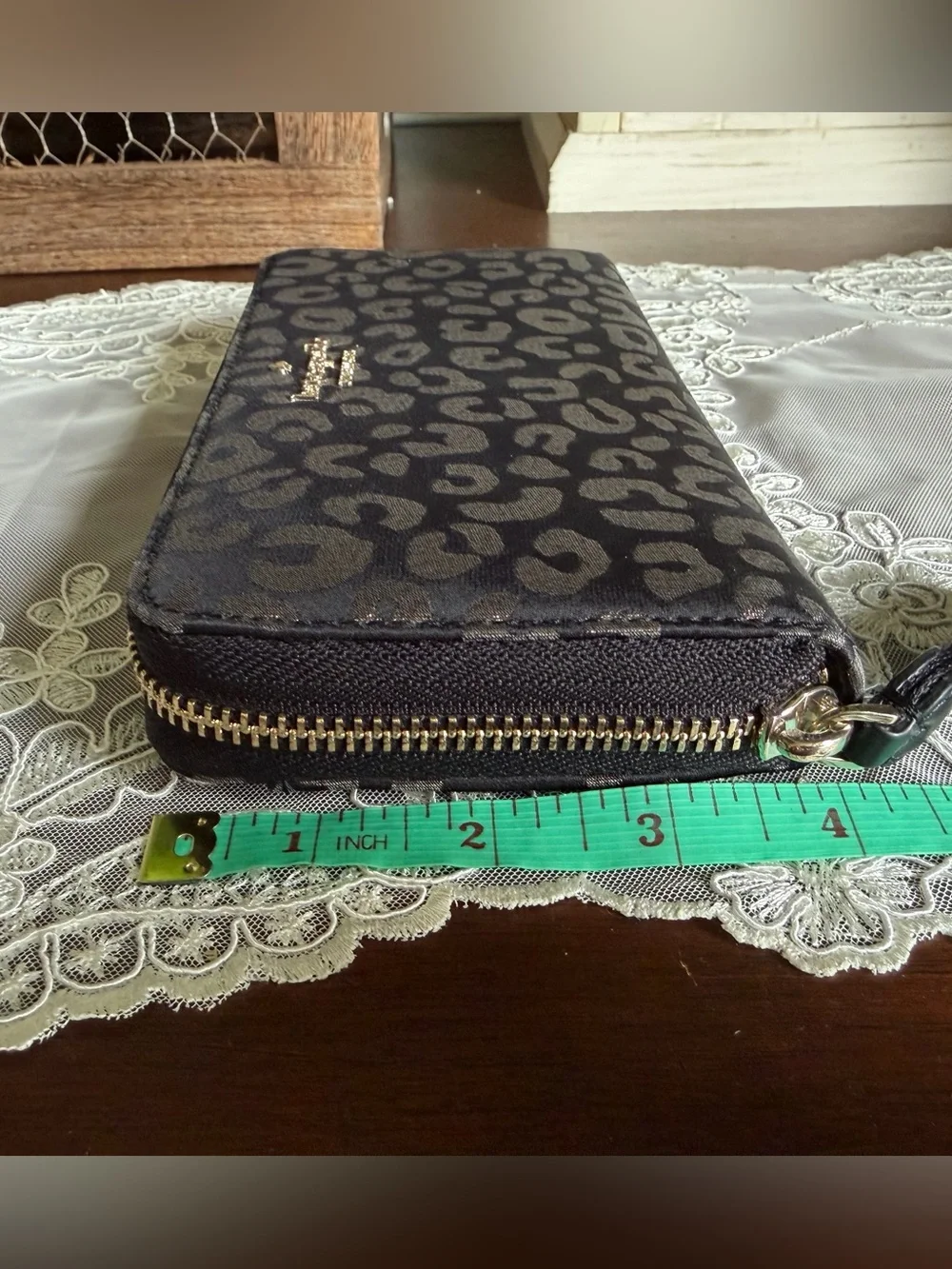 kate spade Metallic Leopard Zip Wallet - Black & Silver